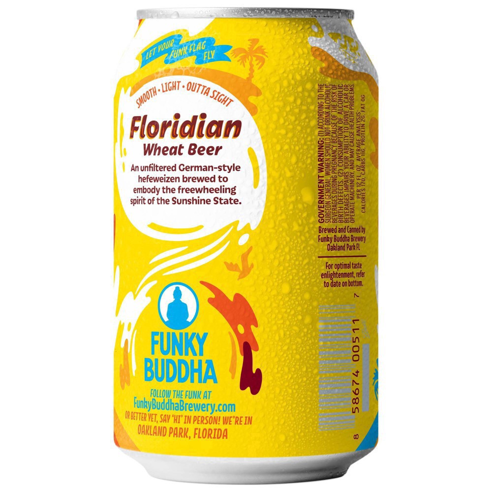 slide 7 of 26, Funky Buddha Floridian Wheat Craft Beer, 6 pk 12 fl oz Cans, 5.2% ABV, 72 fl oz