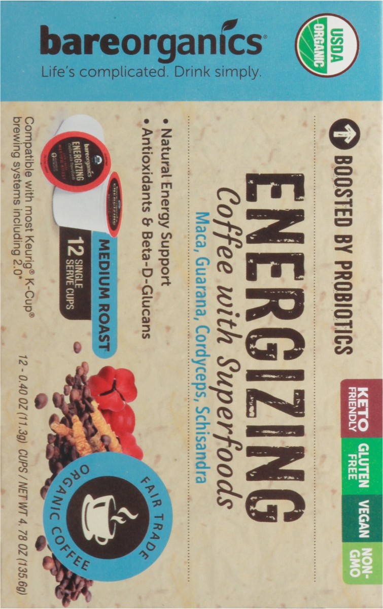 slide 4 of 15, BareOrganics Single Serve Cups Energizing Medium Roast Coffee 12 Cups 0.40 oz Cup/Tub/Bowl 12 ea - 12 ct, 12 ct