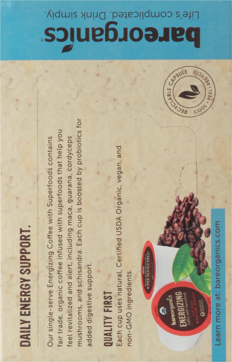 slide 5 of 15, BareOrganics Single Serve Cups Energizing Medium Roast Coffee 12 Cups 0.40 oz Cup/Tub/Bowl 12 ea - 12 ct, 12 ct