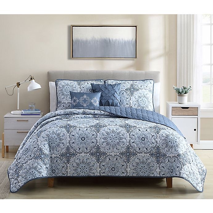 slide 1 of 6, Ellen Tracy Paisley Queen Quilt Set - Blue, 5 ct