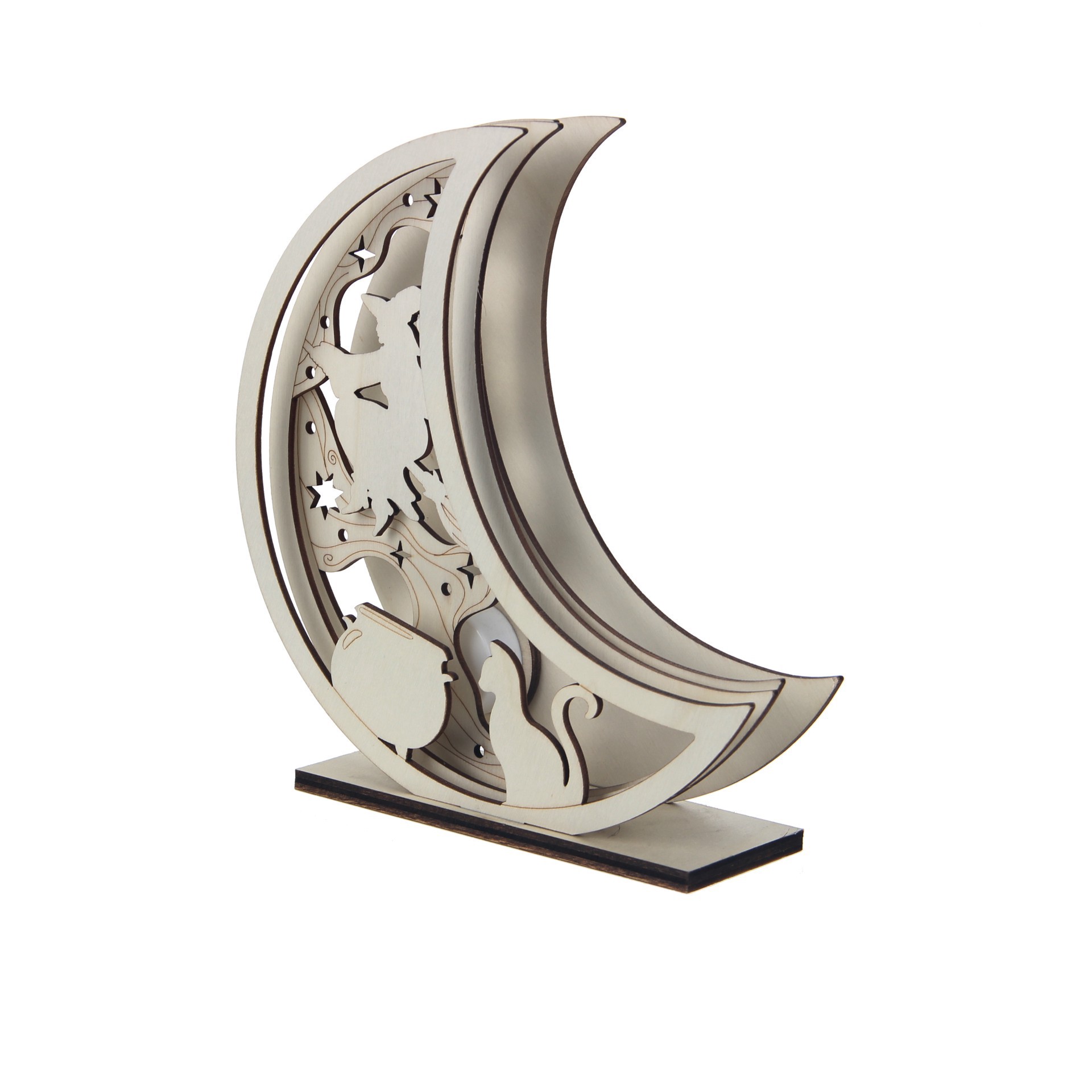 slide 2 of 4, 8.25" Layered Moon Witch Diy Led Plywood Decor By Make Market, 8.25 in