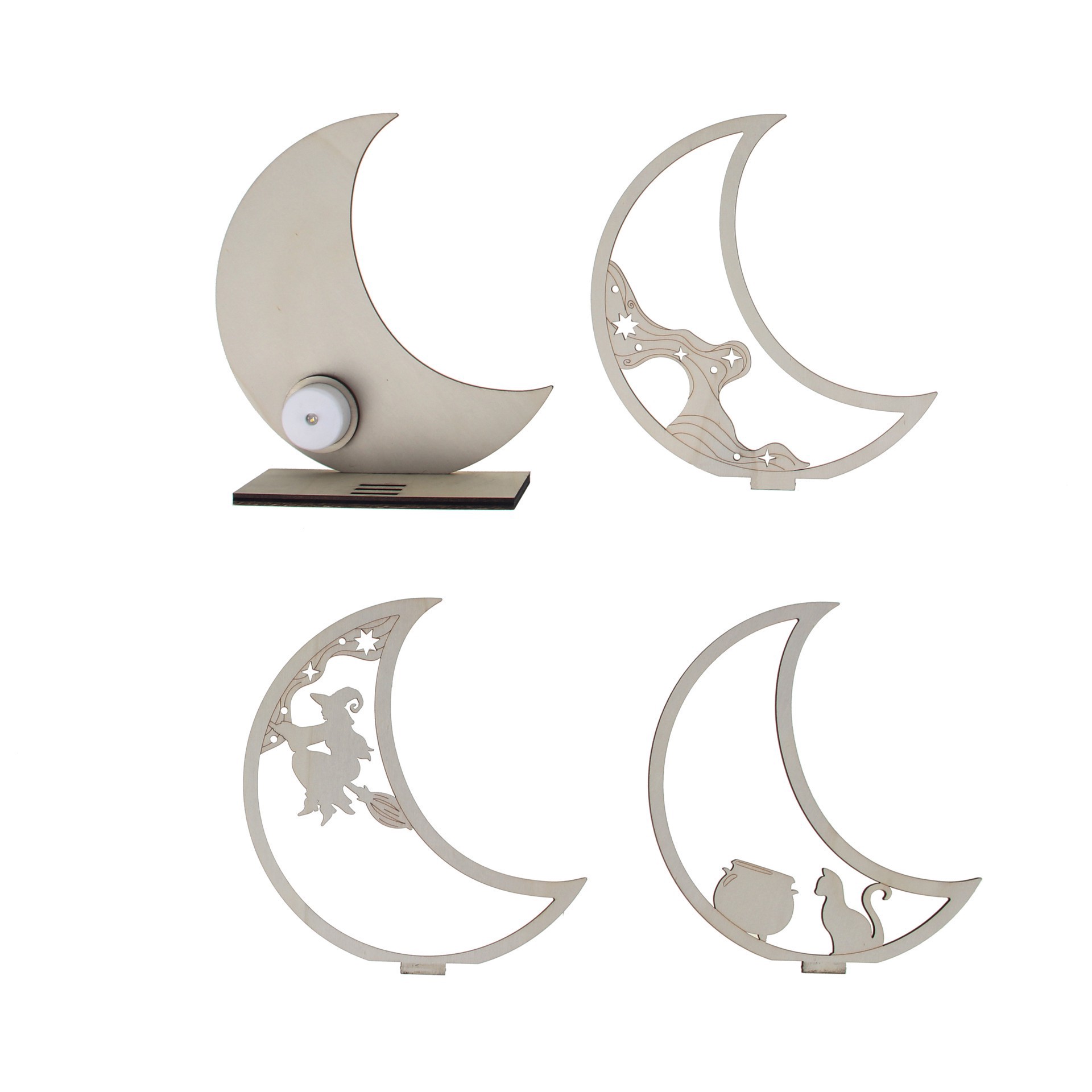 slide 4 of 4, 8.25" Layered Moon Witch Diy Led Plywood Decor By Make Market, 8.25 in