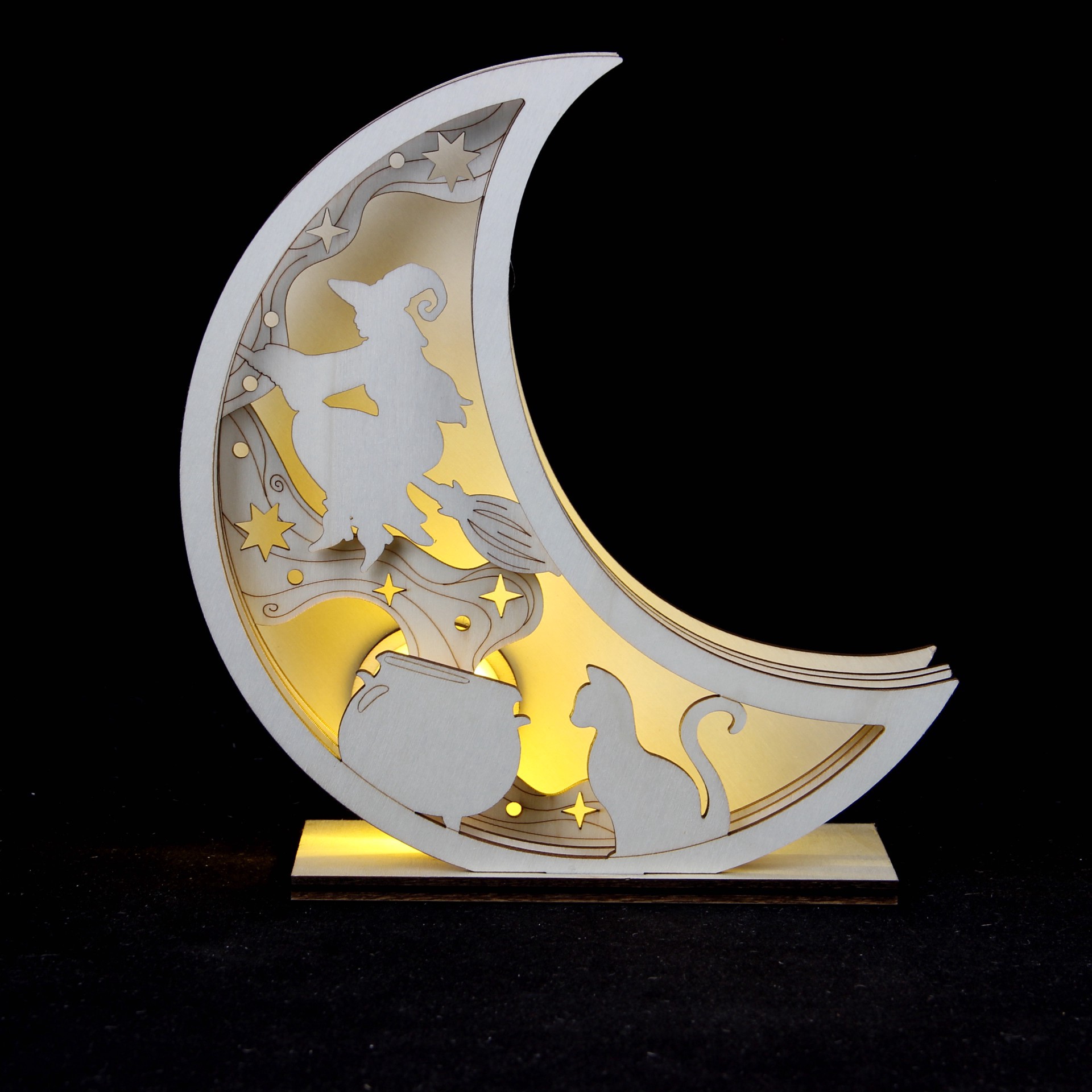 slide 3 of 4, 8.25" Layered Moon Witch Diy Led Plywood Decor By Make Market, 8.25 in