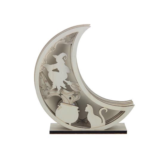 slide 1 of 4, 8.25" Layered Moon Witch Diy Led Plywood Decor By Make Market, 8.25 in