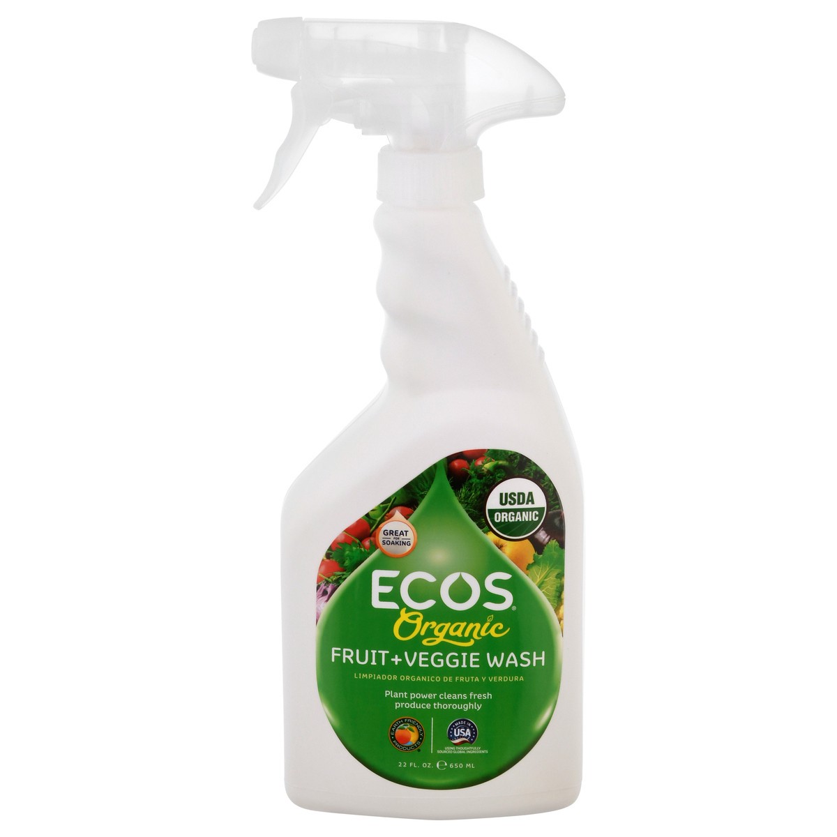 slide 1 of 9, ECOS Organic Fruit + Veggie Wash 22 oz, 22 oz