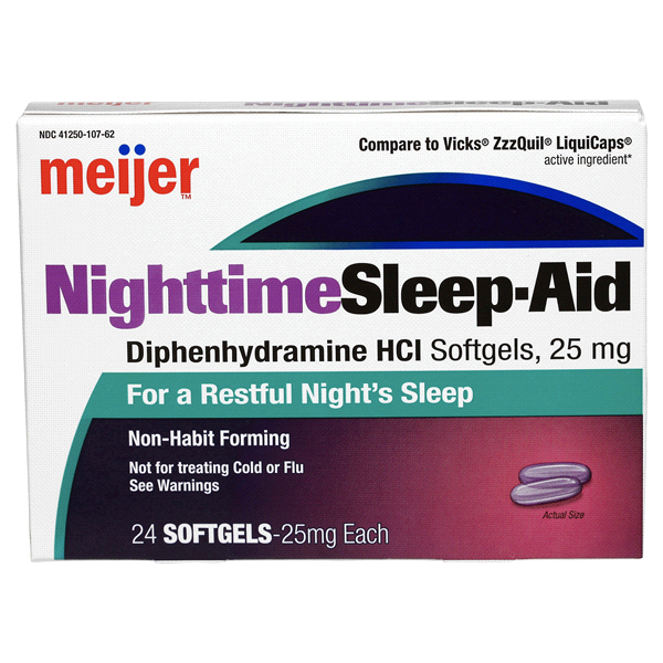 slide 1 of 1, Meijer Nighttime Sleep-Aid, 24 Softgels, 25 mg