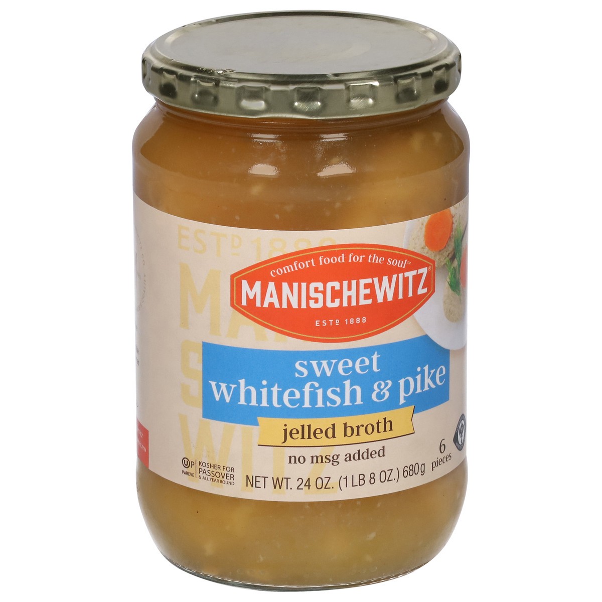 slide 5 of 9, Manischewitz Sweet Whitefish & Pike Jelled Broth 6 ea, 24 oz