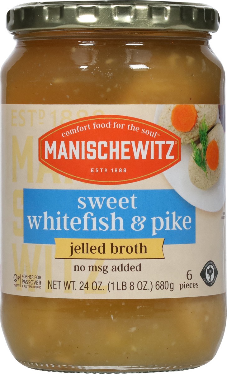 slide 7 of 9, Manischewitz Sweet Whitefish & Pike Jelled Broth 6 ea, 24 oz