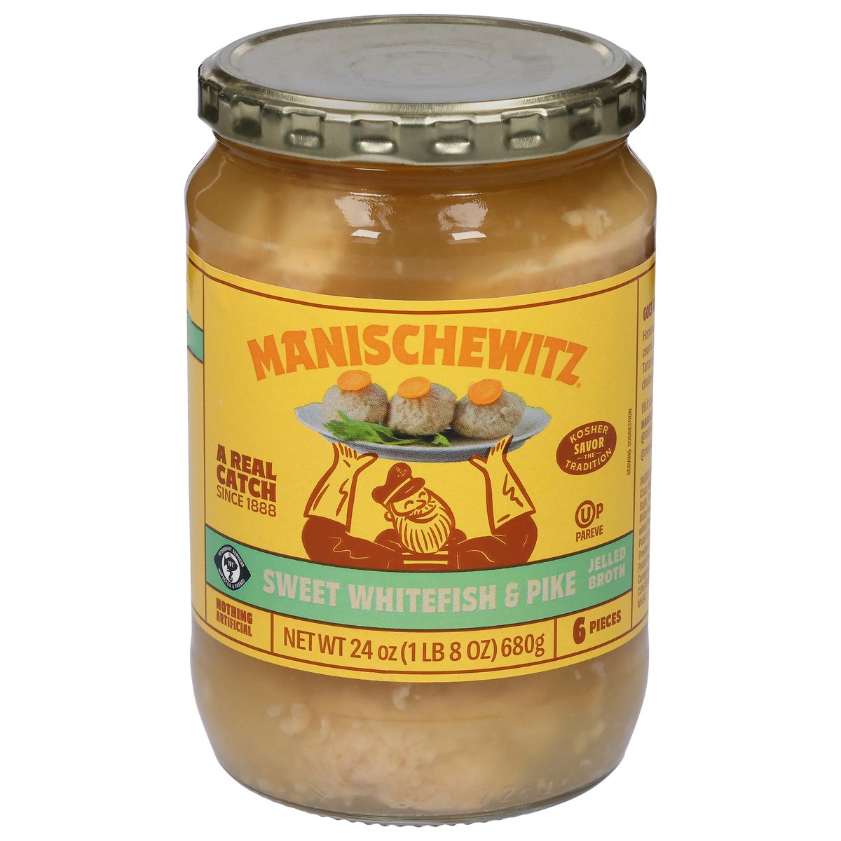 slide 1 of 9, Manischewitz Sweet Whitefish & Pike Jelled Broth 6 ea, 24 oz