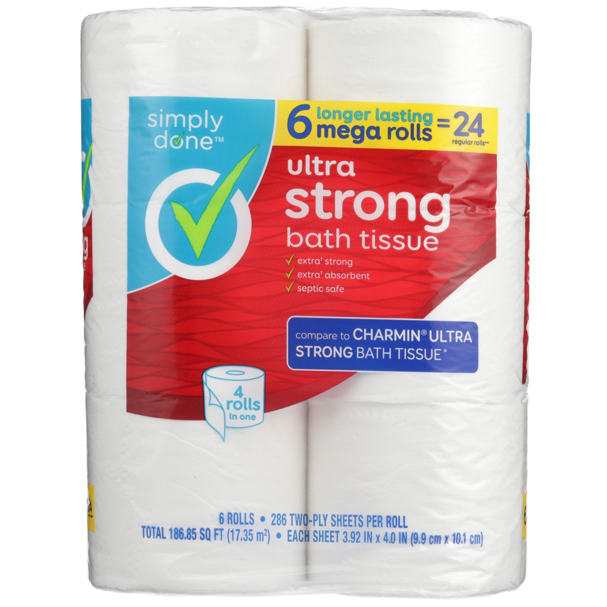 slide 8 of 8, Simply Done Ultra Strong Bath Tissue Mega Rolls, 6 ct