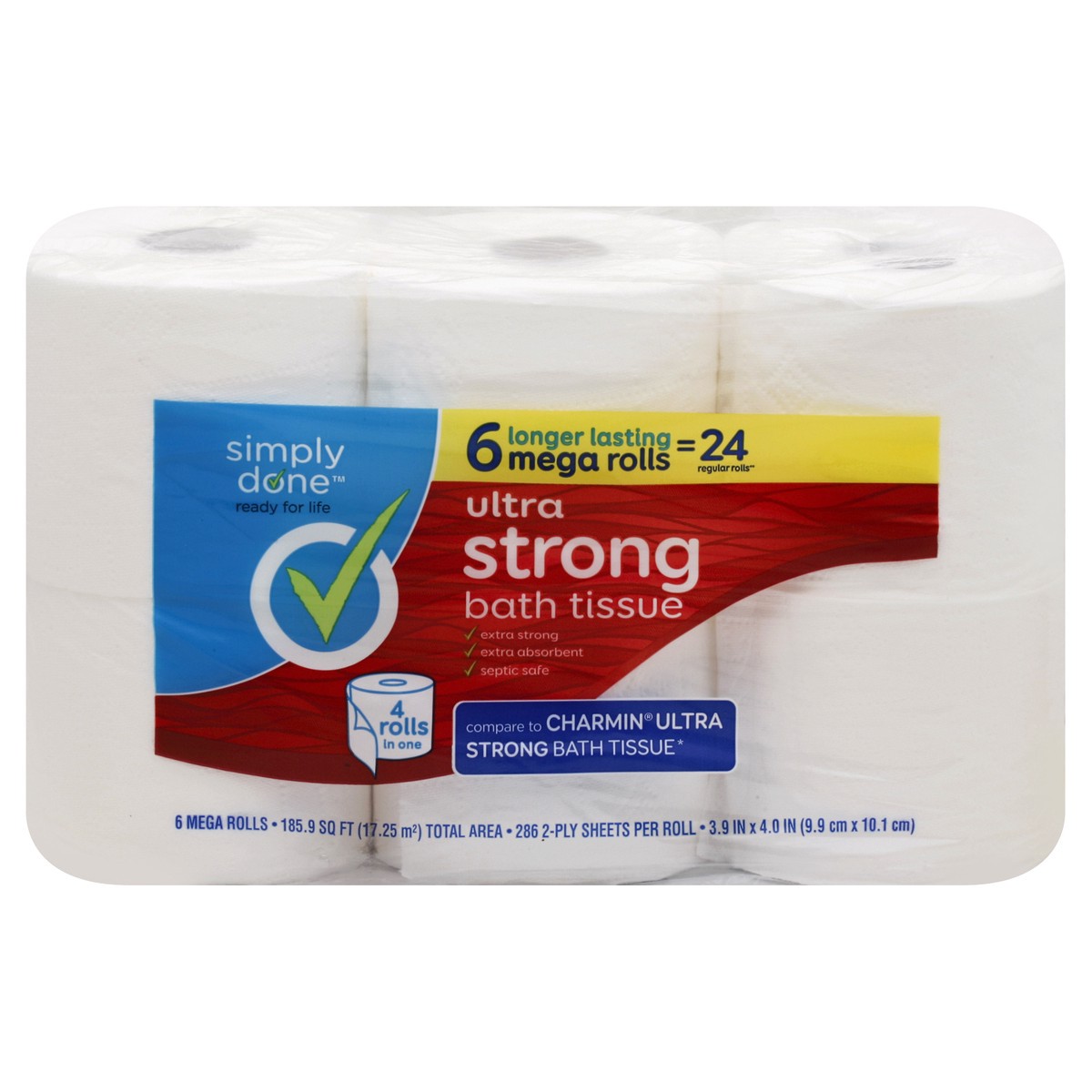 slide 1 of 8, Simply Done Ultra Strong Bath Tissue Mega Rolls, 6 ct