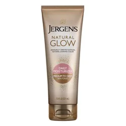 Jergens Natural Glow Self Tanner Body Lotion, Sunless Tanning, Medium to Deep Skin Tone, Daily Moisturizer with Coconut Oil, Vitamin E and Antioxidants, 7.5 Oz