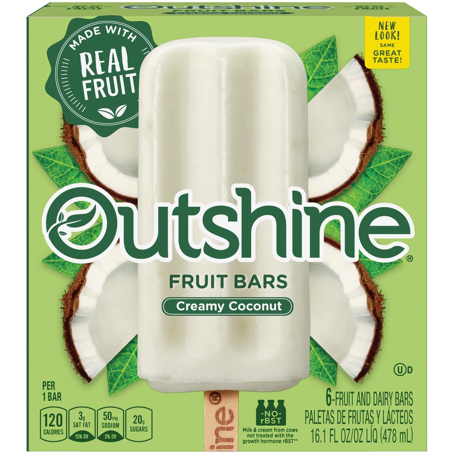 slide 1 of 6, Outshine Coconut Fruit Bar, 6 ct
