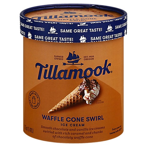 slide 1 of 1, Tillamook Original Premium Waffle Cone Ice Cream, 1.5 qt