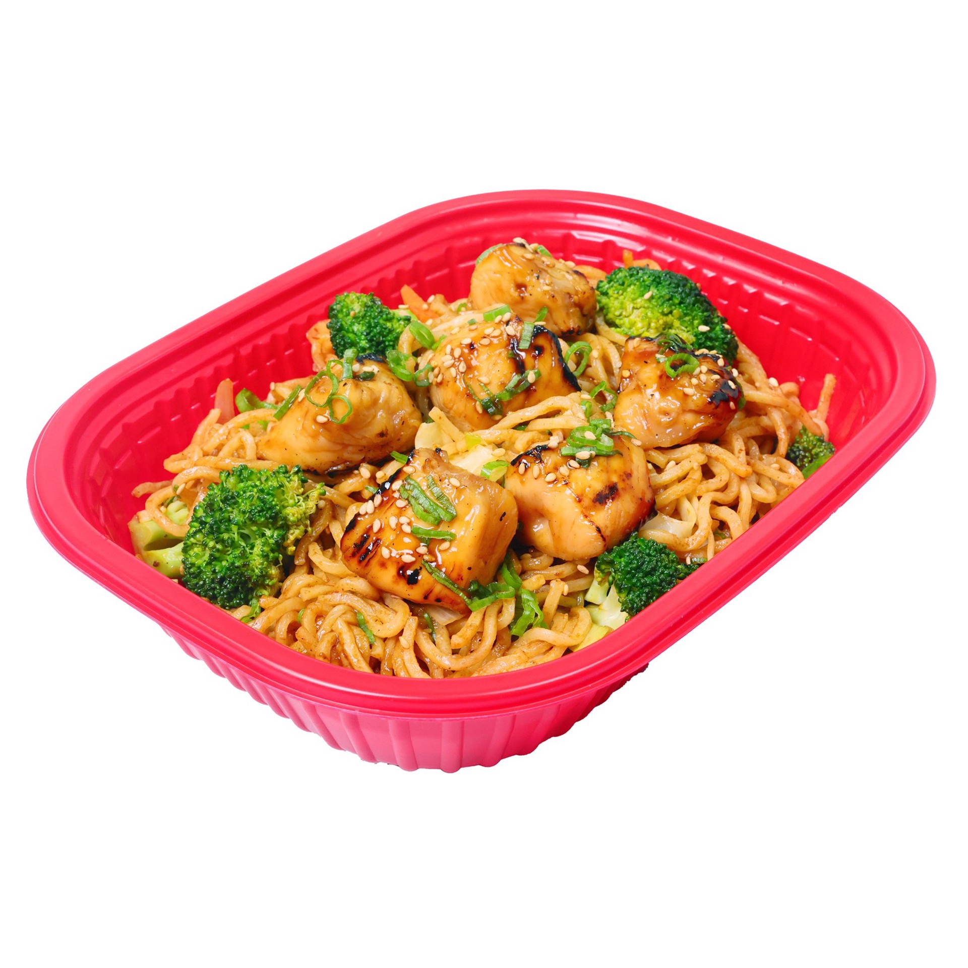 slide 1 of 1, H-E-B Yumai Yakisoba Noodle Bowl with Chicken Skewers, 18 oz