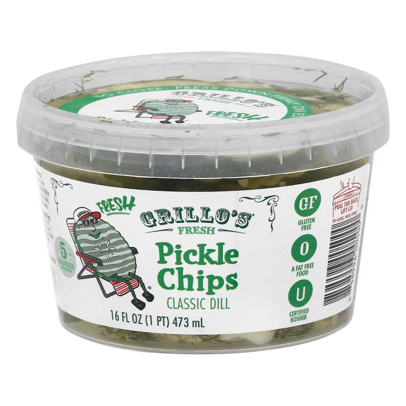 slide 1 of 11, Grillo's Pickles Italian Dill Pickle Chips, 16 fl oz