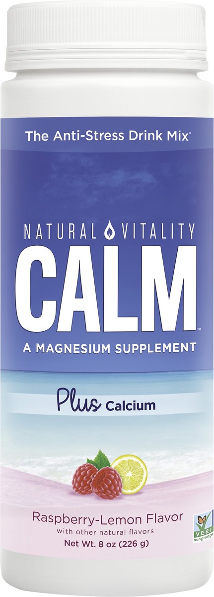 slide 4 of 4, Natural Vitality Calm PLUS Calcium Supplement Powder Raspberry Lemon, 8 oz