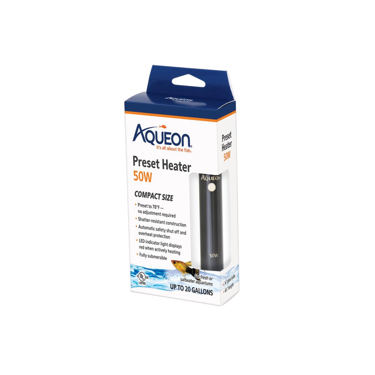 slide 1 of 13, Aqueon Preset 50 Watt Aquarium Heater, 1 ct