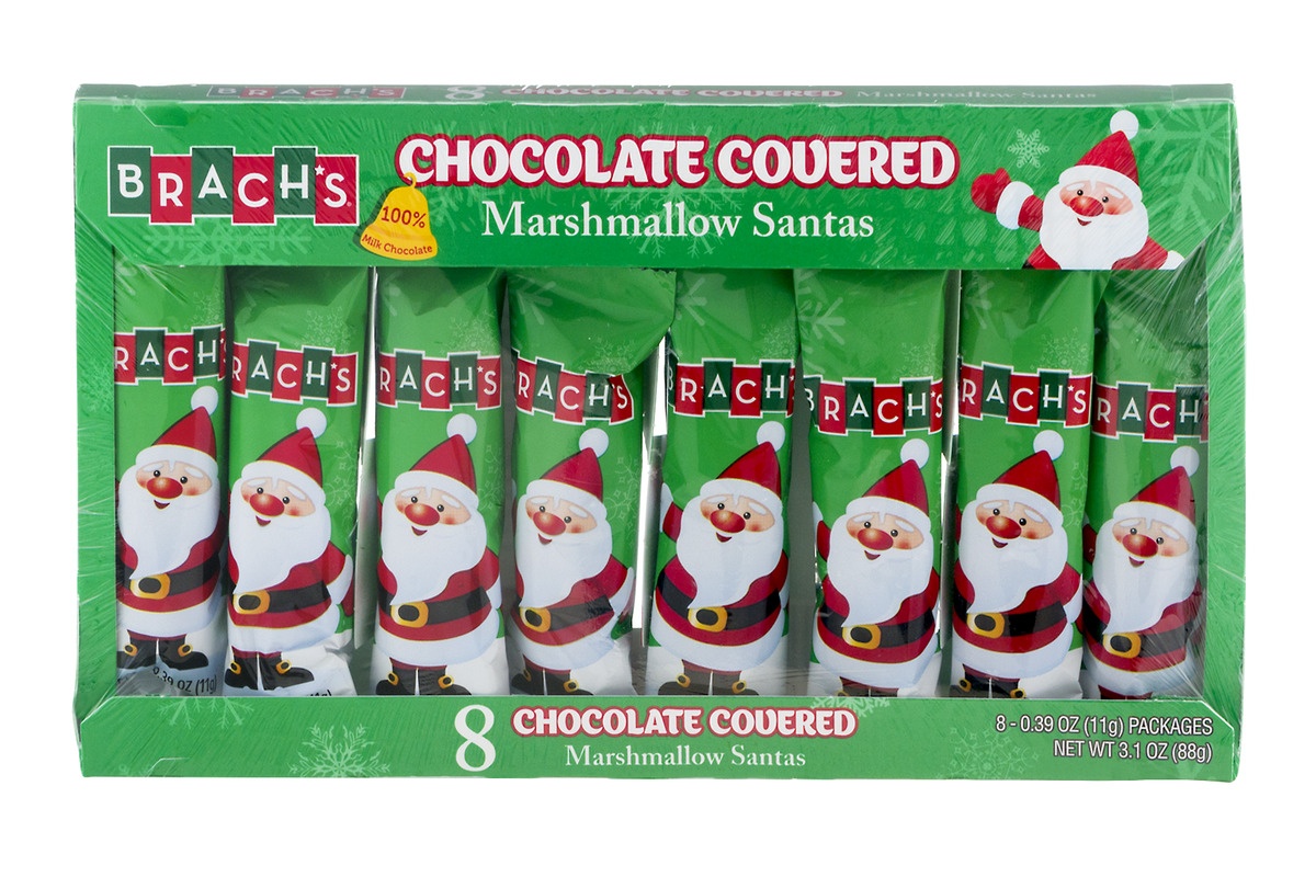 slide 1 of 1, Brach's Chocolate Covered Marshmallow Christmas Santas, 3.1 oz