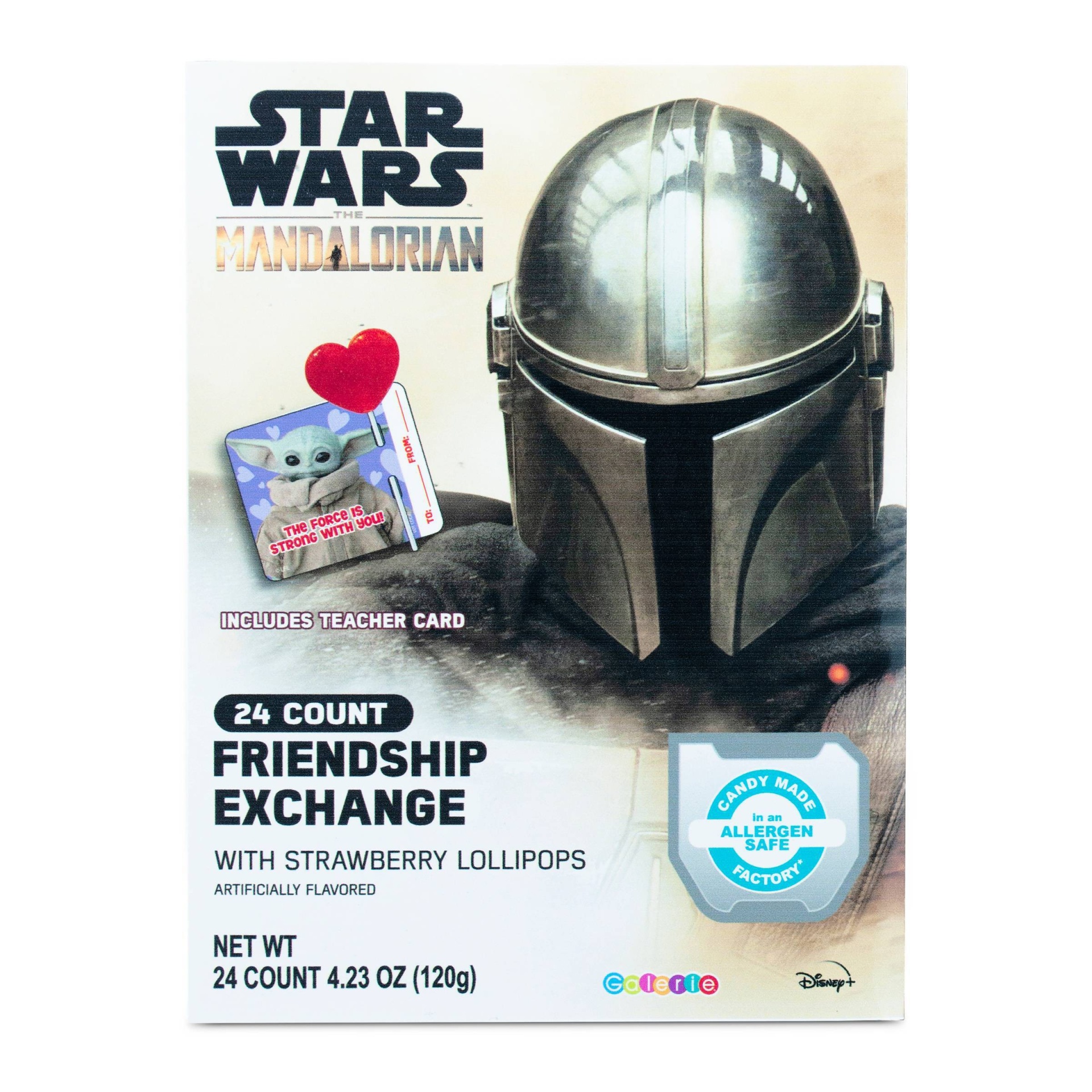 slide 1 of 1, Star Wars Valentine's Mandalorian Friendship Exchange with Strawberry Lollipops, 24 ct