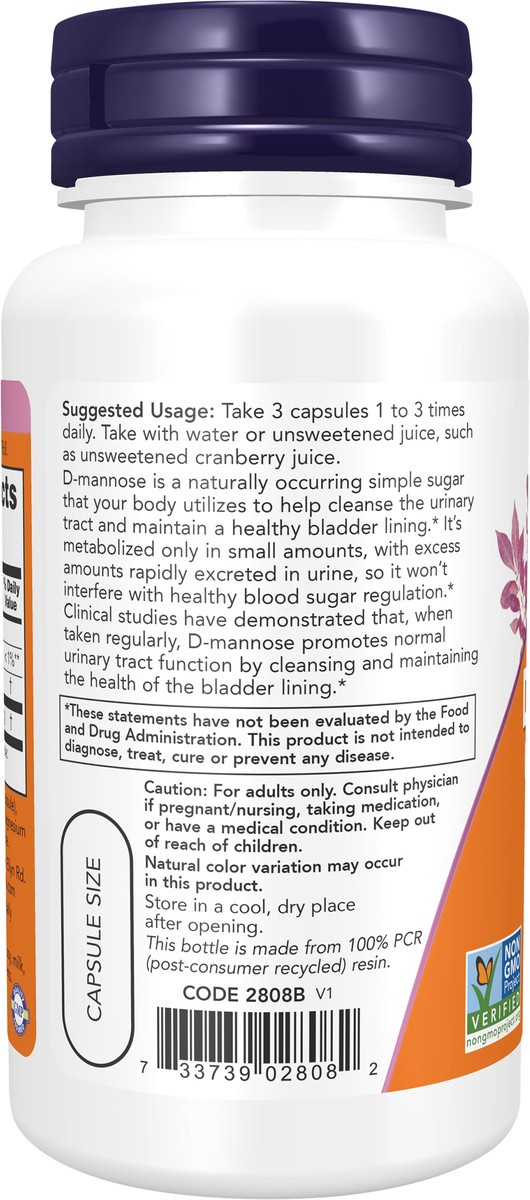 slide 8 of 8, NOW D-Mannose Urinary Support 500 mg - 60 Veg Capsules, 500 mg