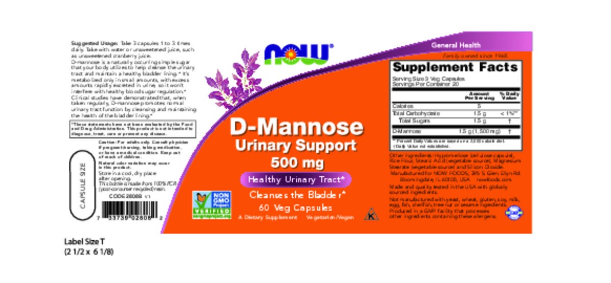 slide 4 of 8, NOW D-Mannose Urinary Support 500 mg - 60 Veg Capsules, 500 mg