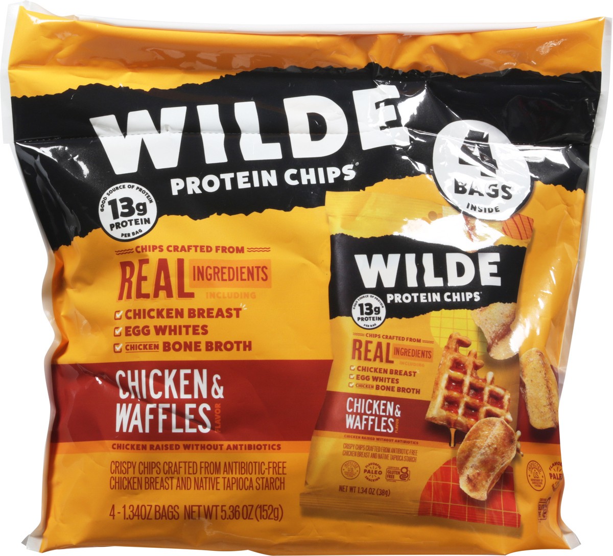 slide 4 of 9, Wilde Chicken & Waffles Flavor Protein Chips - 4 ct, 4 ct