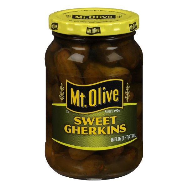 slide 1 of 6, Mt. Olive Sweet Gherkin Pickles, 16 fl oz Jar, 16 fl oz