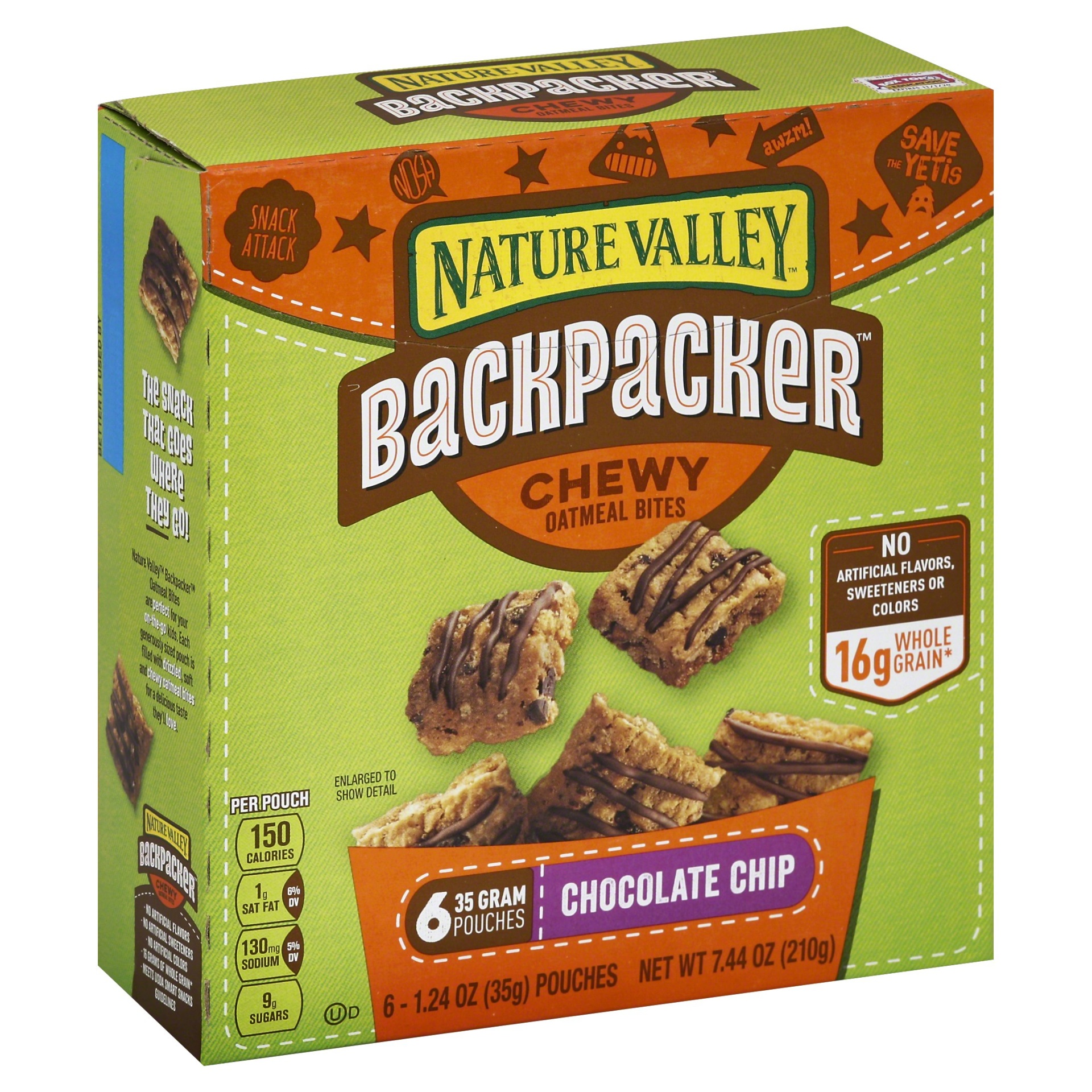 slide 1 of 1, Nature Valley Backpacker Chocolate Chip Chewy Oatmeal Bites 6124 Oz Pouches, 65 ct; 1.24 oz