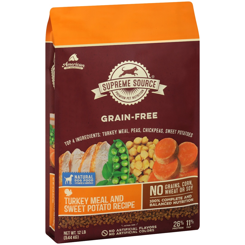 slide 1 of 6, Supreme Source Grain-Free Turkey Meal and Sweet Potato Recipe Dog Food, 12 lb