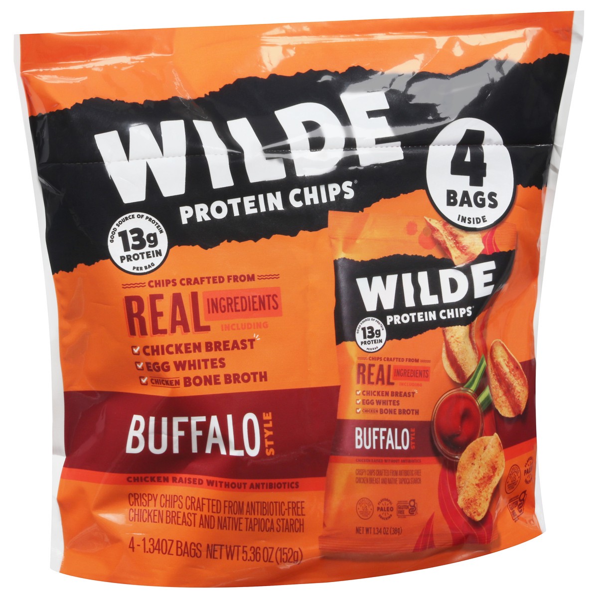 slide 5 of 9, Wilde Buffalo Style Protein Chips 4 - 1.34 oz Bags, 4 ct
