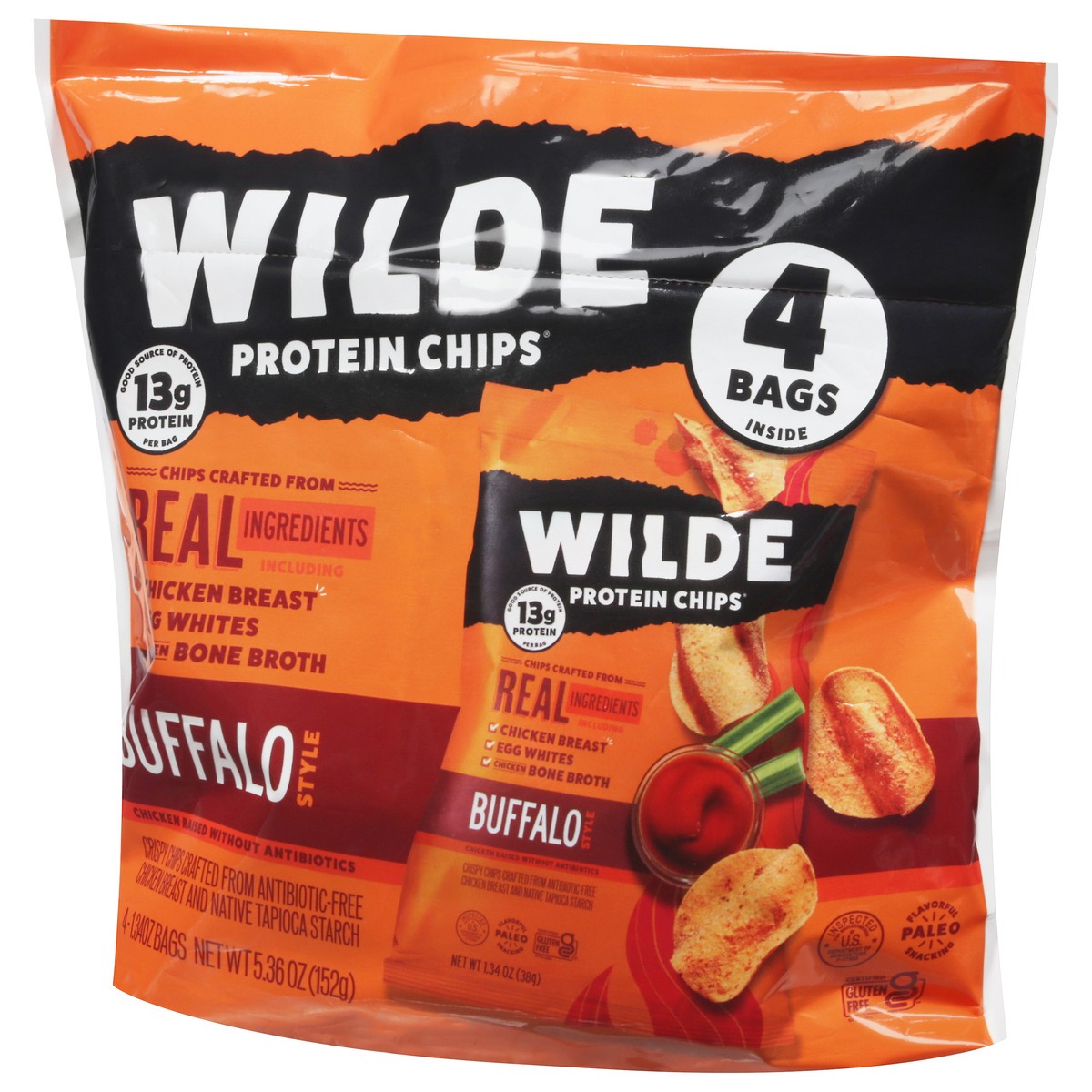 slide 9 of 9, Wilde Buffalo Style Protein Chips 4 - 1.34 oz Bags, 4 ct