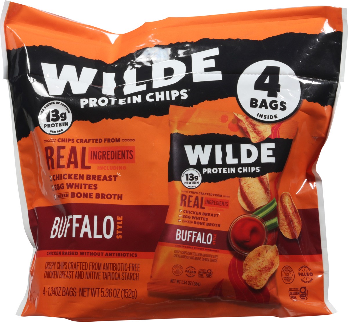 slide 2 of 9, Wilde Buffalo Style Protein Chips 4 - 1.34 oz Bags, 4 ct