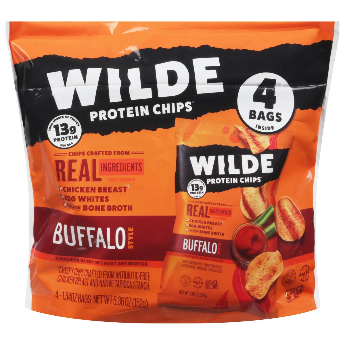 slide 1 of 9, Wilde Buffalo Style Protein Chips 4 - 1.34 oz Bags, 4 ct