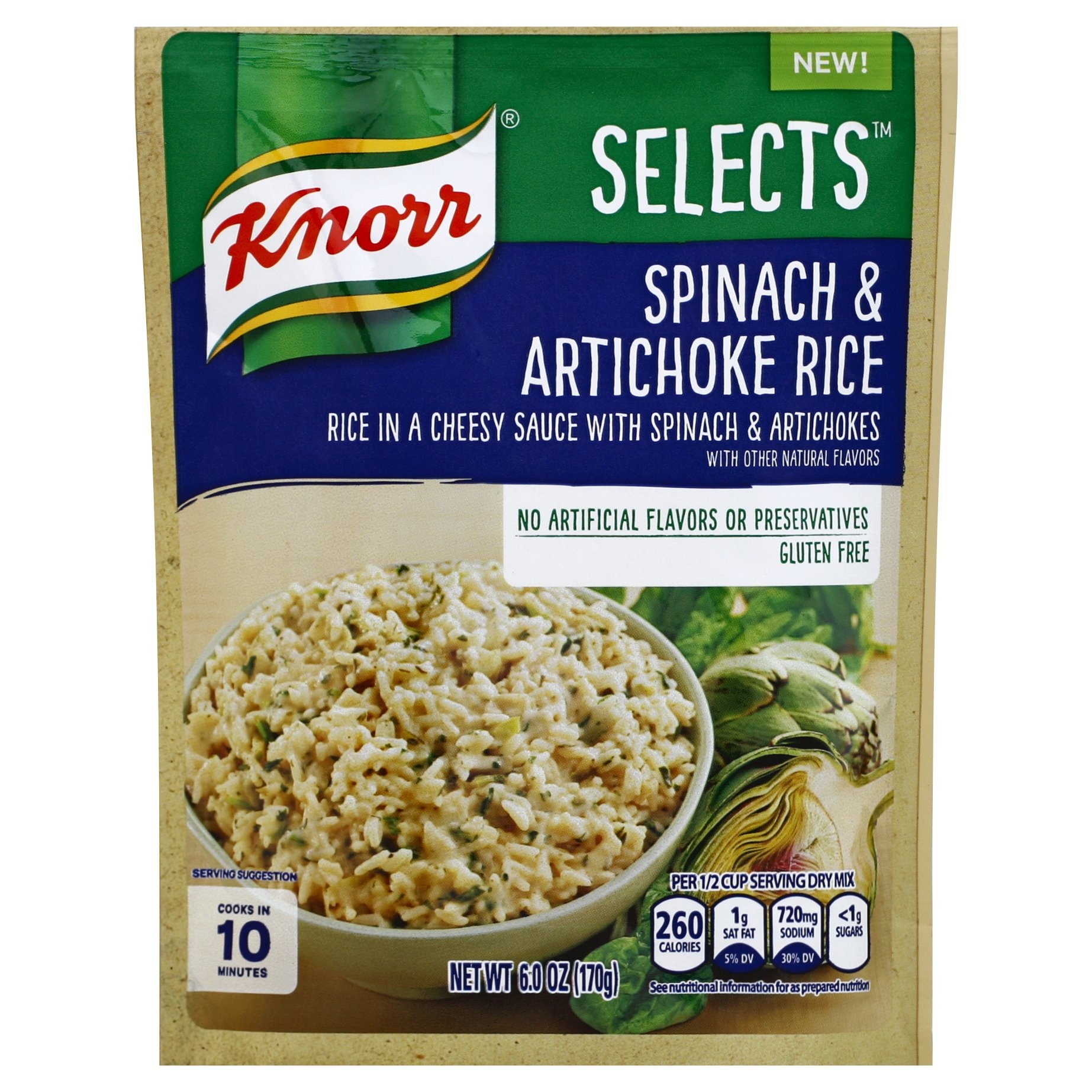 slide 1 of 6, Knorr Selects Spinach & Artichoke Rice Side Dish, 6 oz