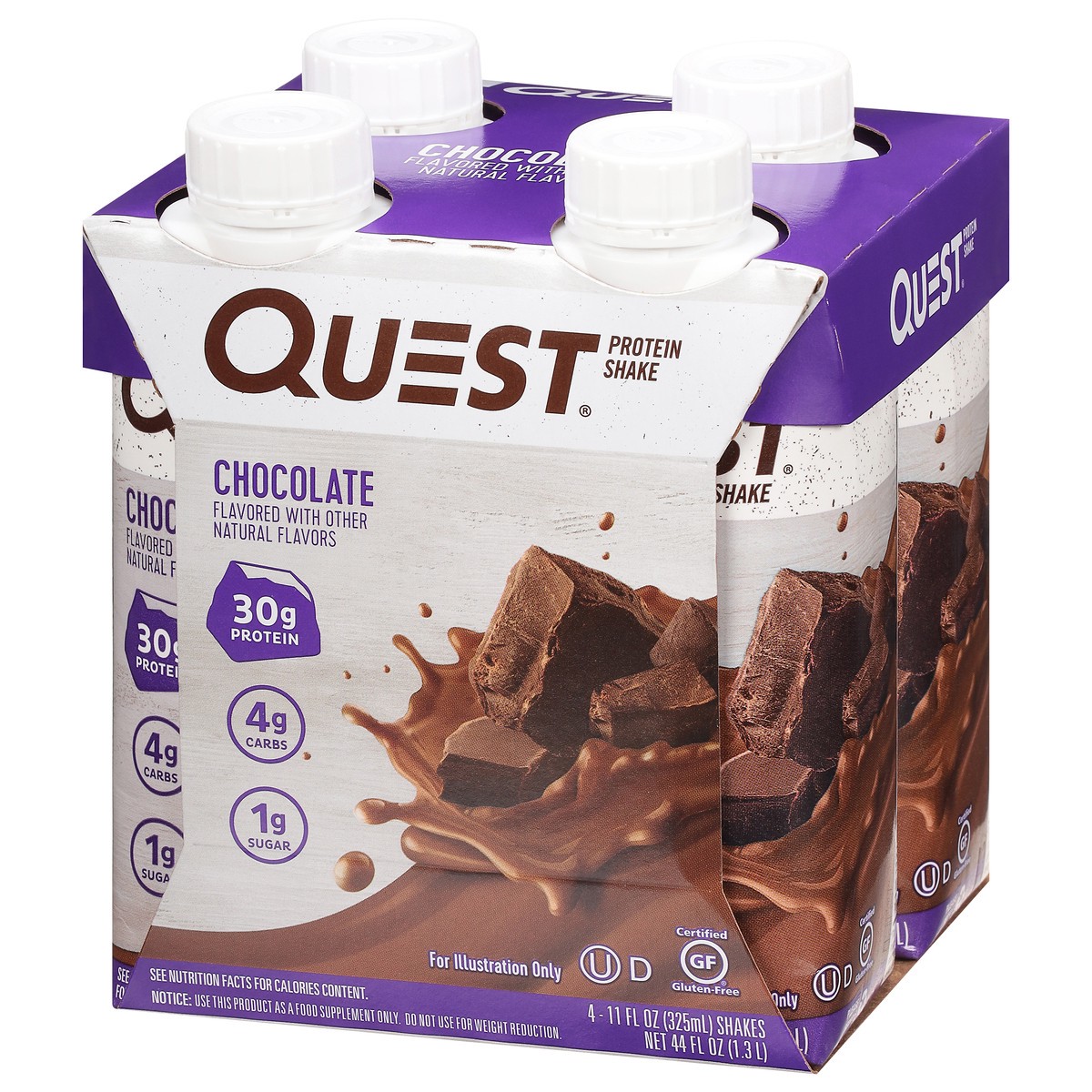 slide 6 of 9, Quest Chocolate Protein Shake 4 - 11 fl oz Shakes, 44 fl oz