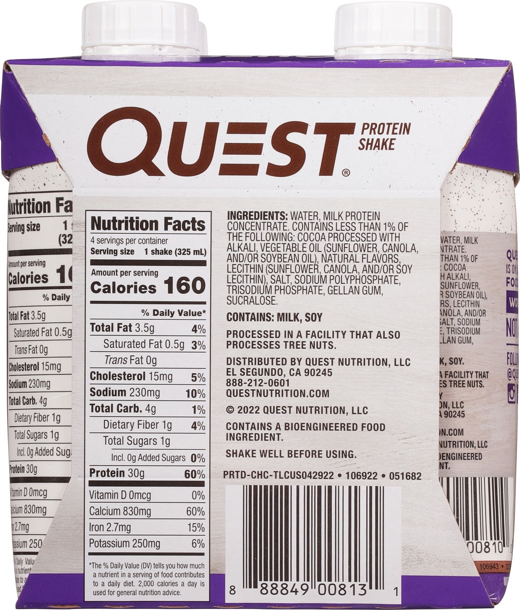 slide 8 of 9, Quest Chocolate Protein Shake 4 - 11 fl oz Shakes, 44 fl oz