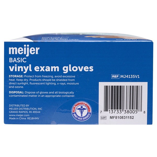 slide 4 of 5, Meijer Basic Vinyl Powder Free Exam Gloves, 100 ct