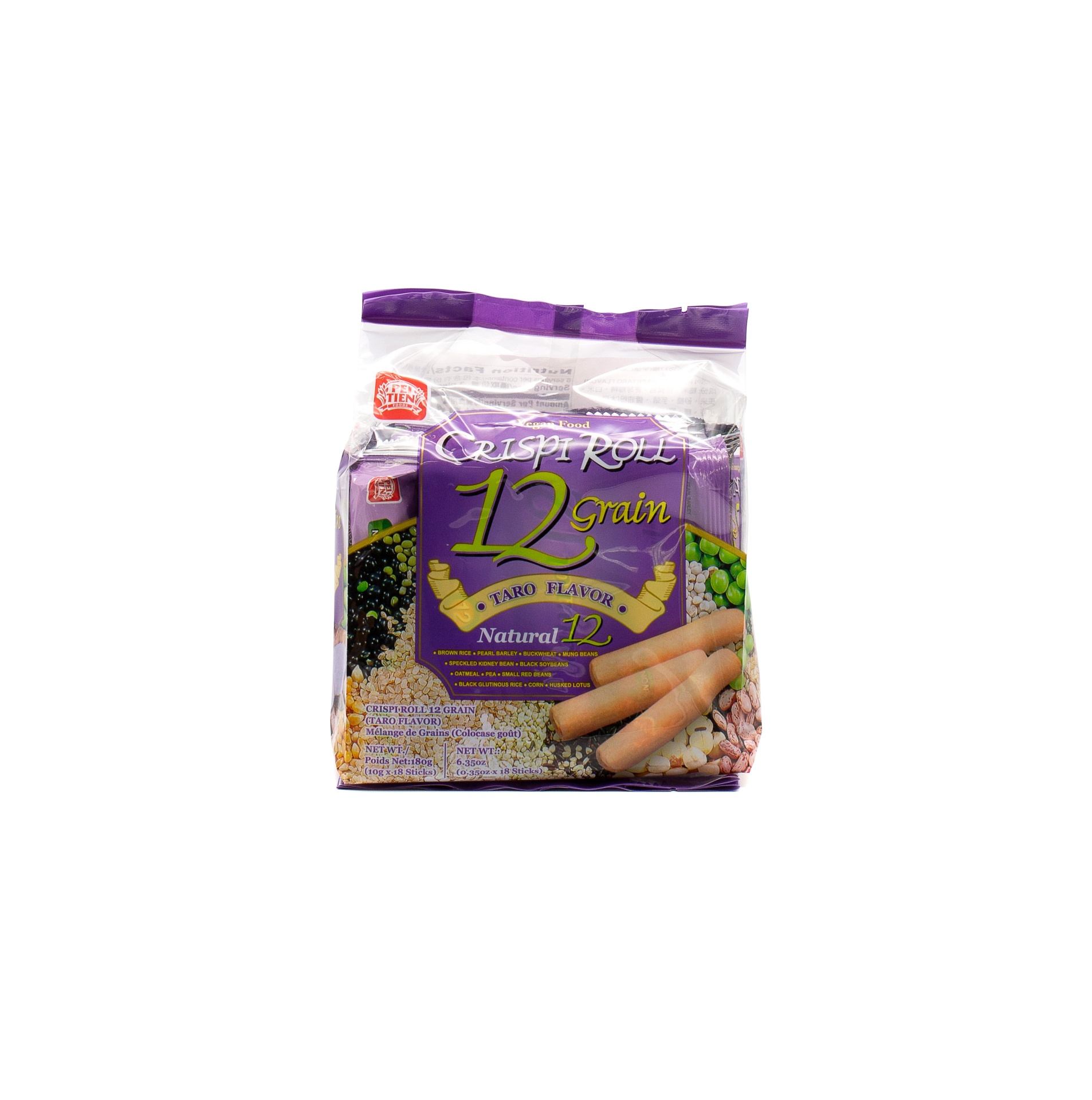 slide 1 of 1, Pei Tien Crispi Roll 12 Grain Taro Flavor, 18 ct; 10 gram