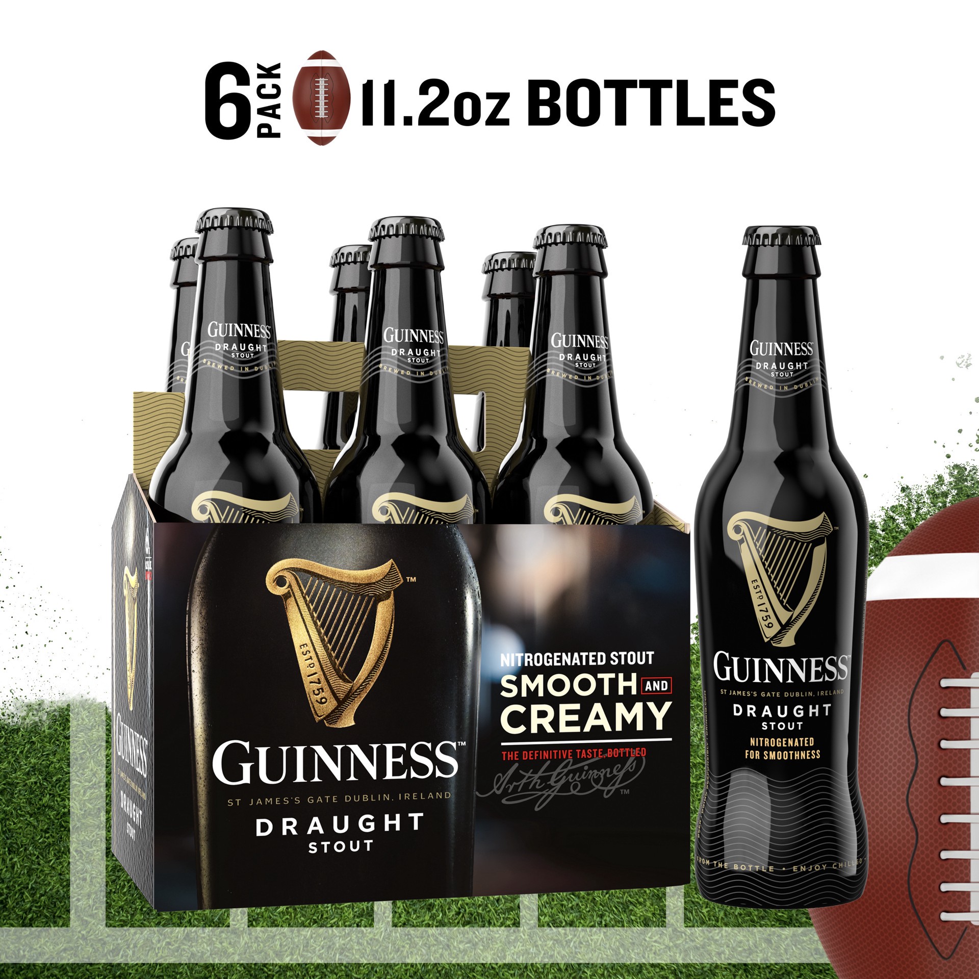 slide 1 of 1, Guinness Draught Stout Import Beer, 11.2 fl oz, 6 Pack Bottles, 4.2% ABV, 11.2 fl oz