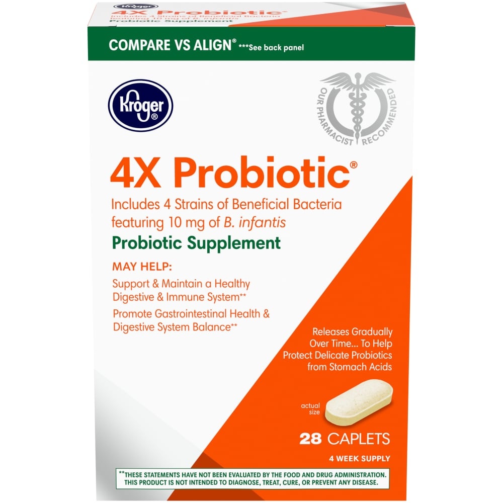 slide 1 of 1, Kroger 4X Probiotic Probiotic Supplement Caplets, 28 ct