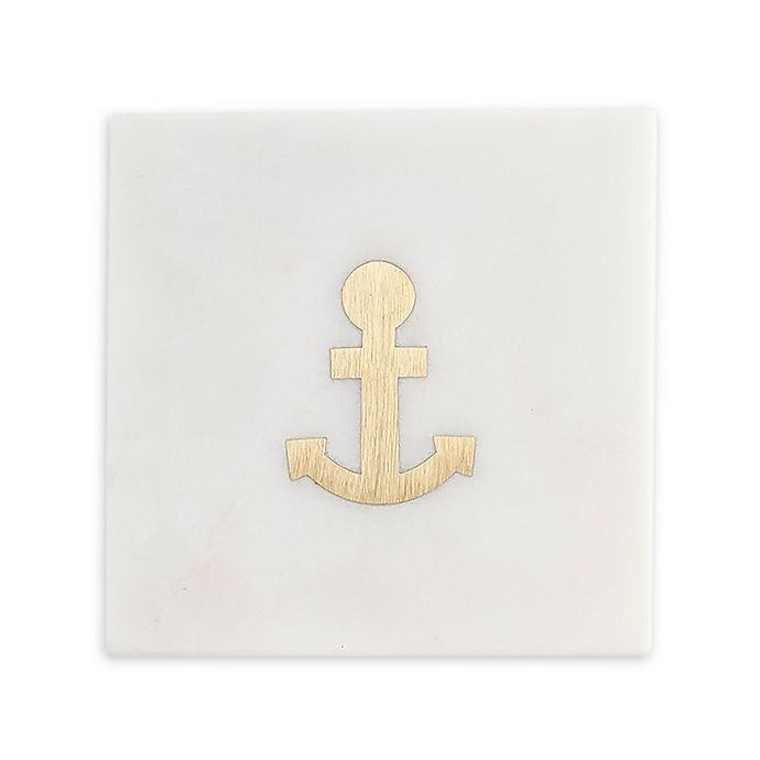 slide 1 of 2, Thirstystone Anchor Marble Square Coasters - Gold/White, 4 ct