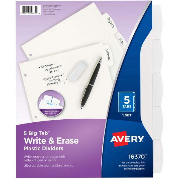 slide 1 of 9, Avery Plastic Write-on Dividers White, 1 ct