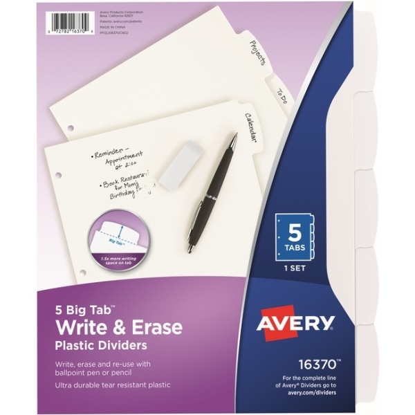 slide 1 of 1, Avery Plastic Write-on Dividers White, 1 ct