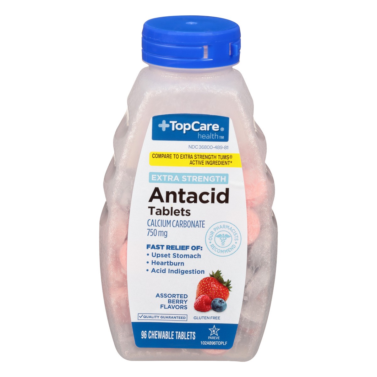 slide 1 of 6, TopCare Antacid Xtra Strength Berry, 96 ct