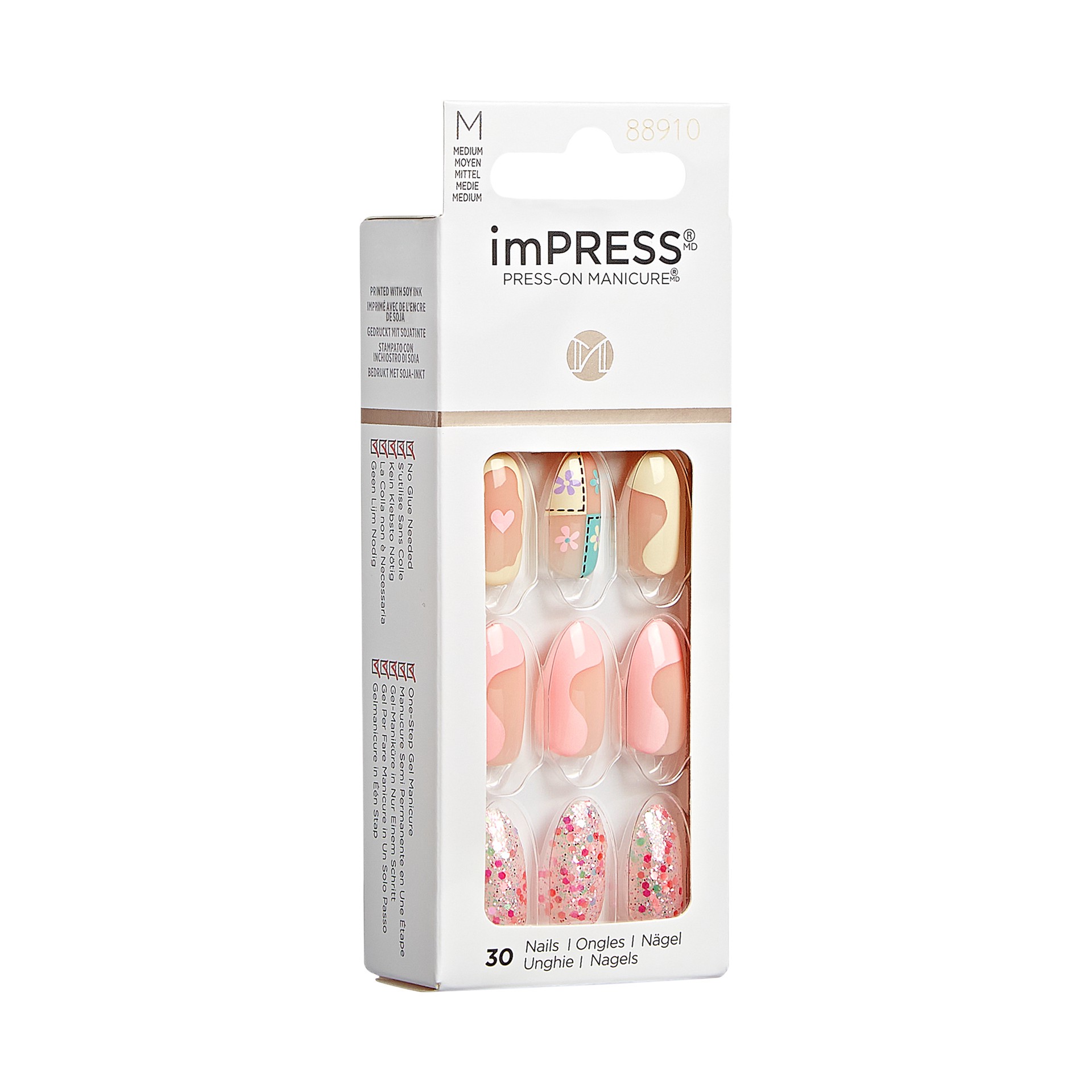 slide 4 of 5, imPRESS Spring Collection Medium Almond Press-On Nails, Pink, 30 Pieces, 1 ct