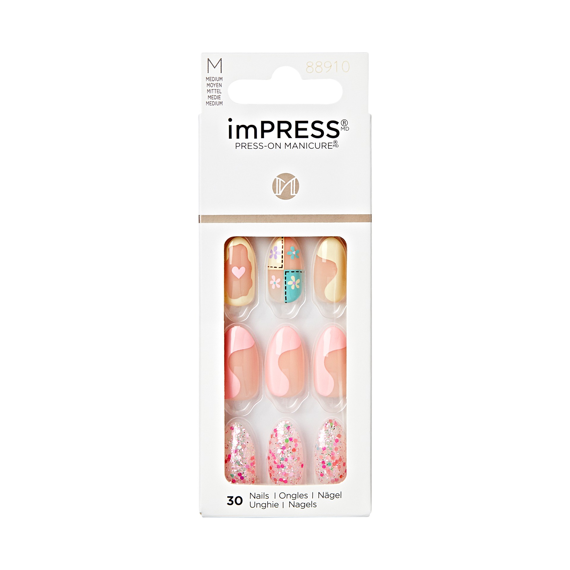 slide 1 of 5, imPRESS Spring Collection Medium Almond Press-On Nails, Pink, 30 Pieces, 1 ct