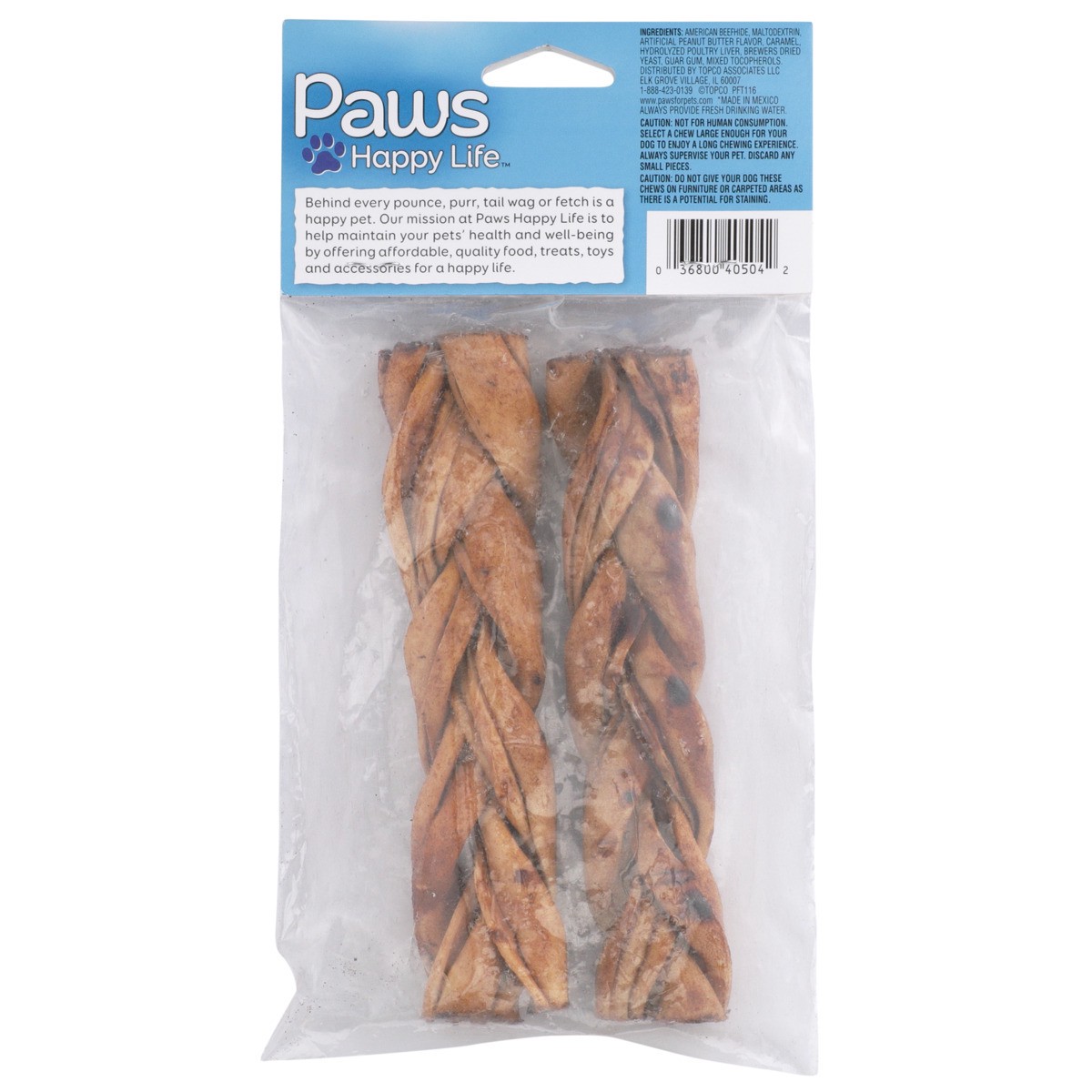 slide 3 of 8, Paws Happy Life Peanut Butter Flavor Beefhide Braided Sticks For Dogs, 1 ct