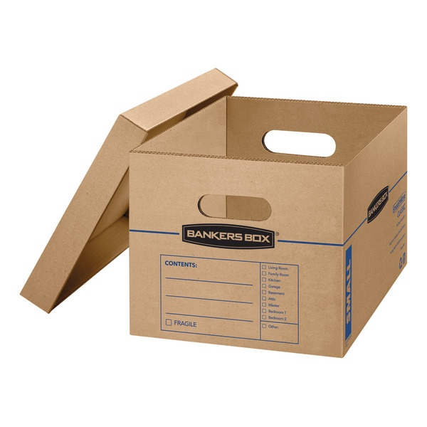 slide 1 of 2, Bankers Box Smoothmove Classic Moving Boxes, 85% Recycled - Kraft/Blue, 10 ct