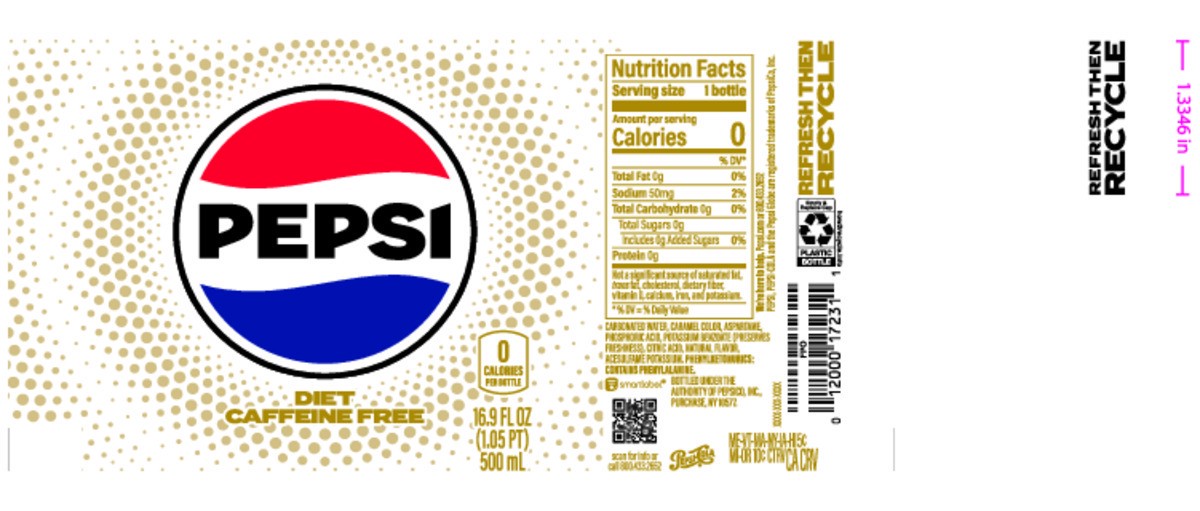 slide 3 of 7, Pepsi Diet Pepsi Soda Caffeine Free 16.9 Fl Oz, 8 Count, 8 pk; 16.9 oz